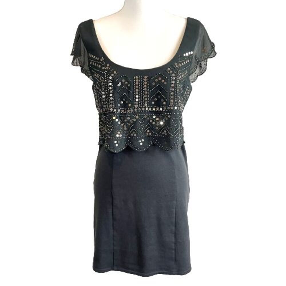 American Eagle Women's M Medium Black Sequin Overlay Dress Above Knee